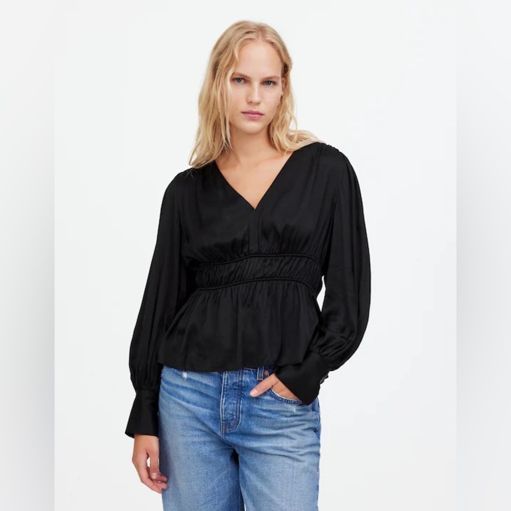 NWT Madewell Satin Long-Sleeve Peplum Top